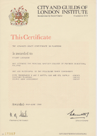 City and Guilds Advanced Craft Certificate in Plumbing